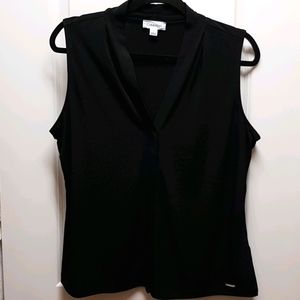 Calvin Klein Sleeveless Pleated V-neck Blouse
